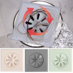 ป้องกันการอุดตันแผ่นรองระงับกลิ่นตัวกรองซิงค์ห้องน้ำสำหรับฝาปิดท่อระบายน้ำบนพื้นทรงสี่เหลี่ยมผืนผ้าอุปกรณ์ในห้องน้ำ