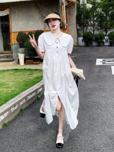 White Doll Collar Dress Womens Summer New Style French Loose Casual Ageless Gentle Shirt Long Dress Korean Style Commute