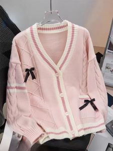 Ladies Loose Knitted Sweater Coat Butterfly Knot Design Autumn Winter New Style Lazy Fashion Anti-Aging Japanese Style Cardigan