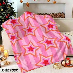 Beast Kingdom | Playful Star Pink Stripes Winter Summer Flannel Blanket Throw Fleece Soft Fuzzy Plush Cozy Fleece Blankets for Sofa Ideal Gifts