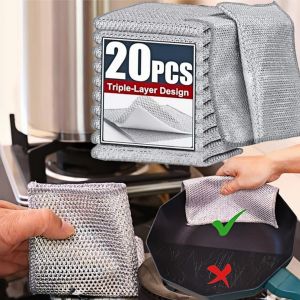 20pcs Triple-Layer Steel Wire Cleaning Cloths Dishwashing Rag Durable Non Scratch Dish Rags for Washing Dishes
