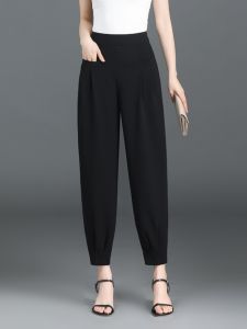 กางเกงทรงหลวมสีดำทรงฮาราจูกุสำหรับผู้หญิง กางเกงทรงหลวมทรงกระบอกบาง กางเกงขายาวทรงหลวมสำหรับผู้หญิงไซส์ใหญ่