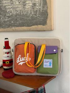 Casual Large Capacity Shoulder Handbag for Women Portable Laptop Bag with Color Block Design Polyester Lining Zipper Closure