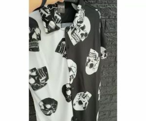 KEMEJA PRIA/WANITA/SPOON/BAHAN KATUN KAOS/MOTIF SKULL HITAM PUTIH