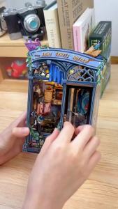 CUTEBEE Book Nook DIY Mini Dollhouse with Light Wooden Bookshelf Insert the Darkness Herbarium Booknook Decor for Gift 3D Puzzle