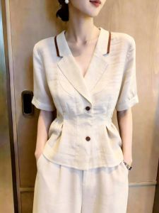 OU ZHI YAN FASHION | Summer Commuter Style Waist-Tied Double-Breasted Elegant Womens Shirt
