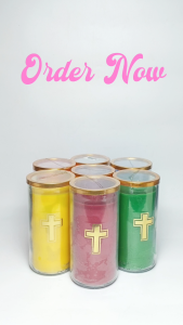 Flair GC85 Gold Large Glass Candle with Lid and Cross Smokeless and Long lasting Candle (120hrs burning time) 16cm tall