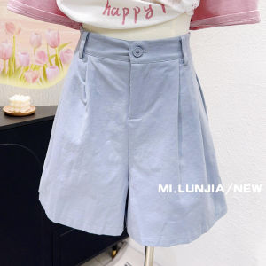 กางเกงขาสั้นสีฟ้าเกลือทะเล ทรงหลวม ทรงตรง กางเกงขายาวผู้หญิงสไตล์เกาหลี ทรงเข้ารูป สไตล์เรียบง่าย สำหรับใส่ไปทำงานในช่วงฤดูร้อน