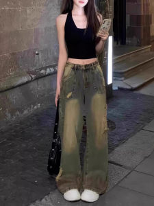 Quần Jeans Denim Ống Rộng Phong Cách Retro American Cổ Điển Cho Nữ Mùa Hè Cỡ Lớn Quần Ống Rộng Ôm Dáng Thiết Kế Cảm Giác