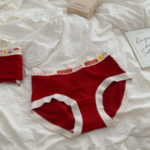 Low Waist Triangle Panties Womens Comfortable Breathable Lucky Red Underwear Lucky Year Innerwear Cotton Fabric Pure Color