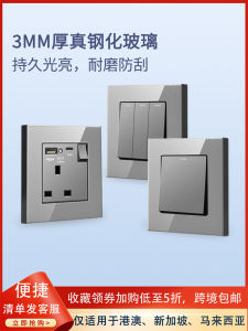 Hong Kong Macau Version British Standard 13A Socket & Glass Panel Type-C Fast Charge Light Switch