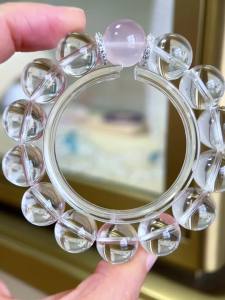 Montagne Jewelry Original Design Fine Jewellery Natural 14mm Pink Quartz White Crystal Bracelets