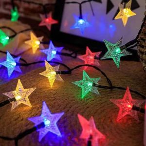 Solar Star String Lights 20/30/50 LED Outdoor Ramadan Christmas Fairy Lights 2 Lighting Modes & Waterproof for Holiday Wedding Party Xmas Tree Garden Decor