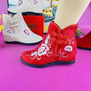 ฤดูใบไม้ร่วง ฤดูหนาว รองเท้าบู๊ตปัก ผู้หญิง รองเท้าเต้นรํา ผ้าขนแกะ เรียงราย ชนเผ่า สไตล์สลิปออน ลำลอง รองเท้ารอบนิ้วเท้าส้นกลาง