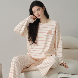 miiow | Womens Pure Cotton Long Sleeve Sleepwear Set Spring Autumn Loose Fit Home Wear New Style Comfortable Breathable Cotton Pajamas