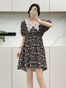 Huiyige Summer Womens Short Sleeve Dress Floral Skirt Korean Style Sweet Elastic Waist High Waist Floral Midi Skirt Small