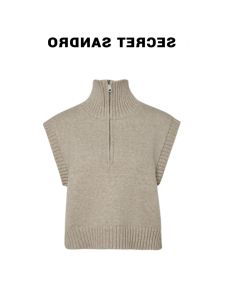 Womens High Collar Half Zip Sweater Sleeveless Layering Outerwear Knitted Design Unique Top for Autumn 2025 Fashion Trend