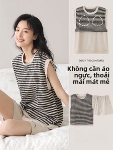 MiiOW | Bộ đồ ngủ cotton nguyên chất mùa hè cho nữ áo không tay quần short có đệm ngực mặc ở nhà rộng rãi thoải mái thoáng khí