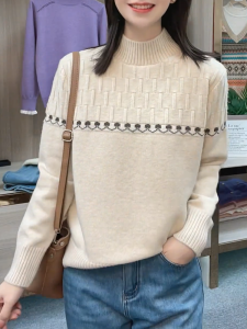 QINGNAER | Simple Elegance High-collar Knit Sweater Plus Size