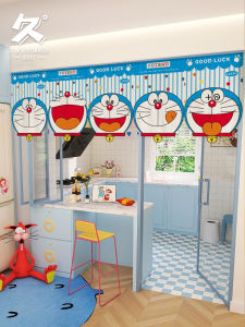 Doraemon Semi-Hanging Door Curtain Bedroom Bathroom Partition Short Curtain Kitchen Living Room Decorative Flag Curtain