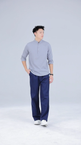 JL CLASSIC X HUILISHI CHINESE COLLAR HALF BUTTONED LONG SLEEVES POLO COTTON SILK BLEND FABRIC