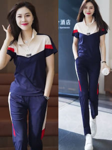 Ice Silk Leisure Sportswear Suit Womens 2023 Summer New Arrival Western Style Slimming Fashion Plus Size Running Suit Two-piece Set