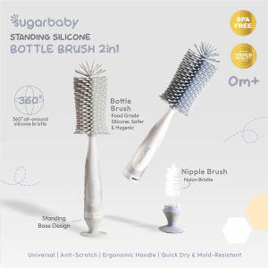 [NEW LAUNCH] Sugarbaby Standing Silicone Bottle Brush 2in1 | Silicone Bottle Brush 2in1+ Nipple Brush BPA FREE