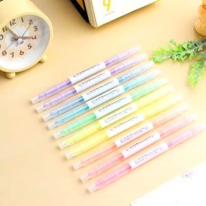 6 pieces/1 box Candy Color Highlighter Pen Marker Brush Pens Fluorescent Pen Drawing Highlighters