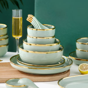 Accessible Luxury Dishes Set Household Nordic Style Gold Rimmed Ceramic Tableware Minimalist Tableware Plate Good-looking Tableware