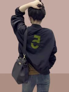 แจ็คเก็ตคอตั้งสีดำสำหรับผู้หญิง แจ็คเก็ตสั้นแฟชั่น ปิดด้วยซิป แจ็คเก็ตฤดูใบไม้ผลิและฤดูใบไม้ร่วง สไตล์ใหม่ สำหรับผู้หญิงตัวเล็ก