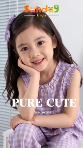 Sundaykids Girls 2-8 Yrs Terno Purple checkered sleeveless top with ruffles and buttons matching pants with elastic waist set