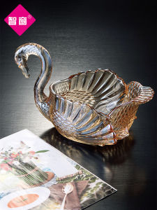 Elegant Swan Glass Fruit Tray Chinese Style Creative Living Room Decoration Wedding Gift Moving in Ornament Home Fruit Tray Candy Tray