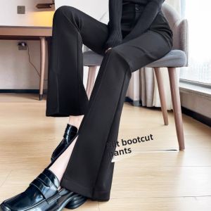 Split Micro-Pull Suit Pants for Women Spring & Fall 2024 New Arrival High Waist Drape Black Slim Lengthened Tall Flared