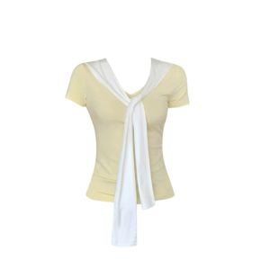 YUEZHONGWEI | Summer Dopaamine Style Navy Collar Short Sleeve T-Shirt Women Slim Fit Short Length Shoulder Pads Commute Fashion Korean Version