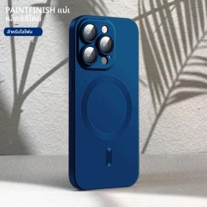 Luxury Magnetic Metallic Paint สําหรับ Apple Magsafe กรณี Iphone 15 14 Plus 11 12 13 Pro Max X Xr Xs Max ต้นฉบับ แม่เหล็ก การป้องกันกล้องทั้งหมด ซิลิโคนนุ่ม