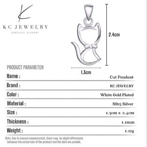 KC Jewelry S925 White Gold Plated Cat Pendant/Loket Kucing S925 Perak Celup Emas Putih/925纯银镀白金猫猫吊坠