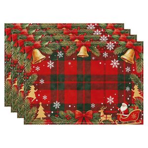 VIKAMA Retro Elk Cây Giáng Sinh Thảm Trải Bàn Chống Thấm Nước Cách Nhiệt Polyester Trang Trí Bàn Cho Tiệc Ngày Lễ Nhà Hàng Tại Nhà