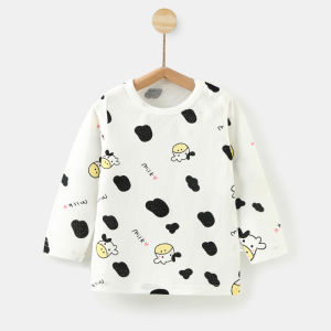 ชุดฤดูใบไม้ผลิและฤดูใบไม้ร่วงเสื้อยืดแขนยาวสำหรับเด็กเสื้อตัวในแบบบางสำหรับทารกเสื้อคอกลมเด็กผู้ชายผ้าฝ้ายแท้ลายการ์ตูนสำหรับเด็กหญิงเด็ก