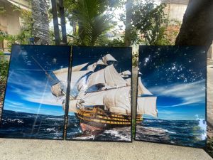 Tranh treo tường - Tranh Laminate tráng gương Thuận Buồm Xuôi Gió 01 - Bộ 3 tấm