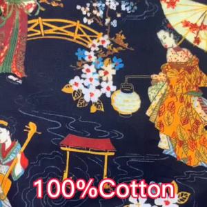 Beautiful 100% Cotton Fabric Black Japanese Style Woman Pattern Digital Print Sewing Material DIY Home Patchwork Dress Clothing