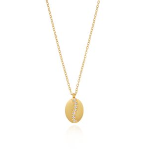 Oval Bean with Wavy Zircon Pendant Necklace • Waterproof Non Tarnish • 18K Gold Plated 316L Stainless Titanium Steel Fashion Necklaces Women NL321 Solis Jewelry