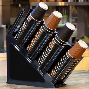Plastic Cup Holder Coffee Cup And Lid Organizer Disposable Paper Cup Holder Dispenser 4 Compartments Storage Rack