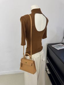 Elegant Mid-Sleeve Slim Fit Backless T-Shirt Womens High Collar Base Shirt French Style Inner Wear Summer New Arrival