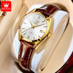 OLEVS jam tangan wanita dewasa 2024 anti air original elegant kekinian korea impor kuarsa kulit calendar bercahaya jam tangan cewek aesthetic