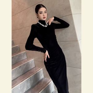 SHANGSHA | Elegant Lady Luxurious Velvet Summer Dress