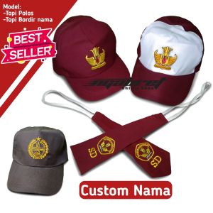Topi sd merah putih bordir nama dan topi pramuka bordir nama Topi smp