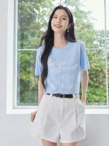 OSA | Cat Letter Embroidery Summer New Loose Drop-shoulder Short Sleeve T-shirt