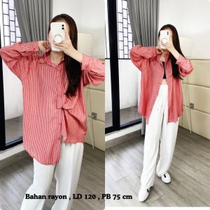 ●ECLAIRE● 026 Kemeja Shirt Jumbo Oversize Bigsize Longsleeves Lengan Panjang Scoder Salur Stripe Garis-garis Kerja Kasual Casual Kantor Mode Korea Bella
