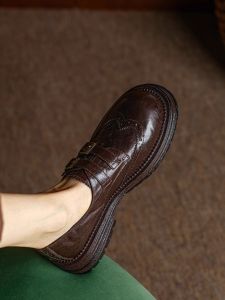 Leather Brogue Flats Womens Thick Bottom Loafers British Style Fashion Single Shoes Spring Autumn New Arrival Sheepskin
