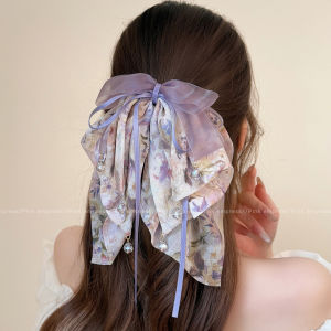 PINK EMPRESS | Purple Floral Print Female Hair Clip Half-Updo